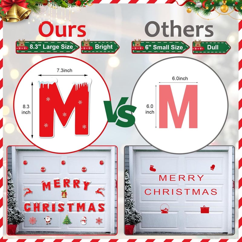 AMOGTO 27 Pcs Christmas Garage Door Magnets Decoration, 8.3" H Large Merry Christmas Garage Magnetic Banner with Ornament, Decor DIY Refrigerator Car Mailbox Magnet Decal Stickers for Xmas Holiday - Image 5